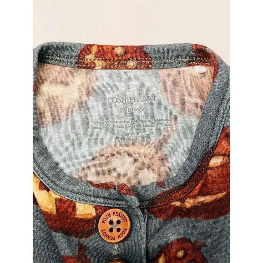 Posh‎ Peanut Gray Bamboo Halloween Jack-o-lantern Pumpkins Romper 12-18 months
